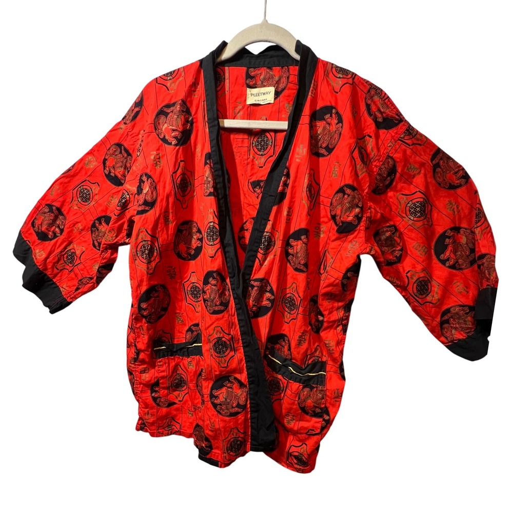 Pleetway Kimojama‎ Red Dragon Print 100% Cotton Vintage Style Robe